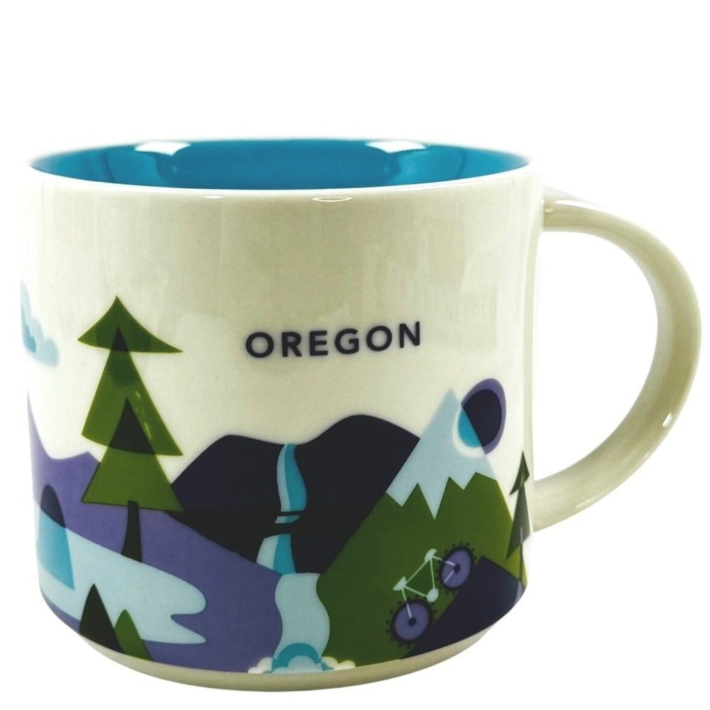 Starbucks YAH Oregon Pacific Northwest Coffee Mug 2015 Ocean Blue Interior NICE